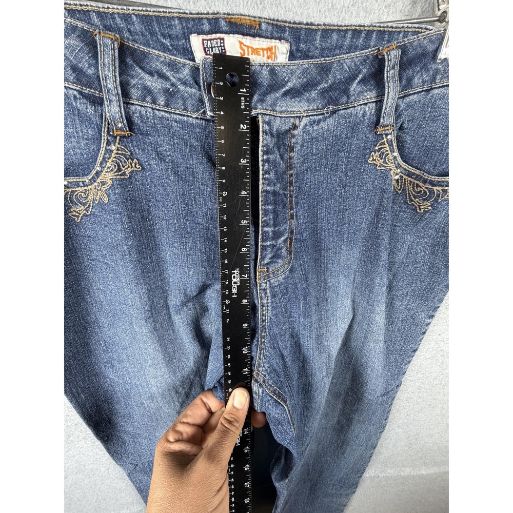 Faded Glory Jeans Womens 16W Blue‎ Straight Crop Stretch Embroidered Pockets - Picture 6 of 10
